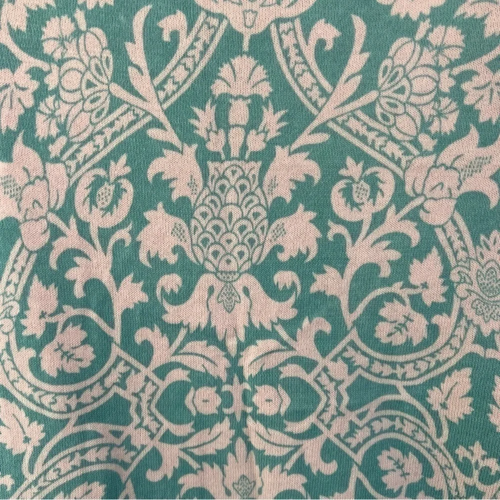 𝅺ann Taylor LOFT teal & white detailed button up sweater, S, floral pineapples. - Picture 8 of 13